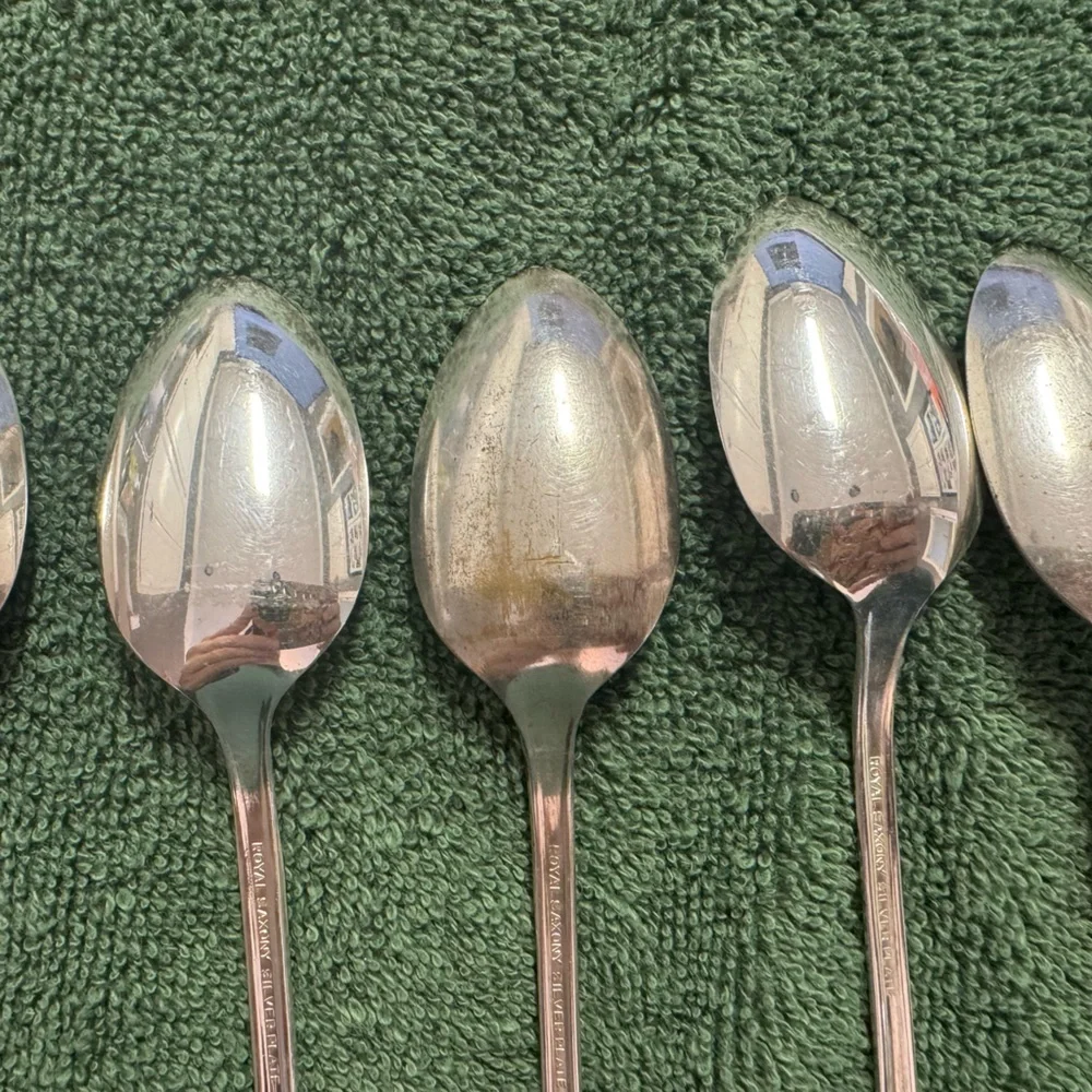 Vintage Royal Saxony silver plate 8” long slender spoons- set of 10